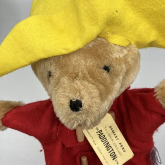 Vintage Paddington Bear  Hand Puppet Plush Sears Red Coat and Yellow Hat - Picture 6 of 10